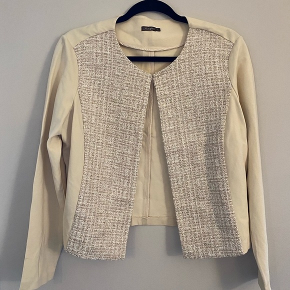 J. McLaughlin Iris Cardigan Soft Cream Tweed Front Metallic Thread Size Medium - Picture 1 of 10